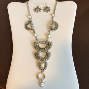 LUCKY BRAND Marcasite and Pearl Statement Necklace & Earrings